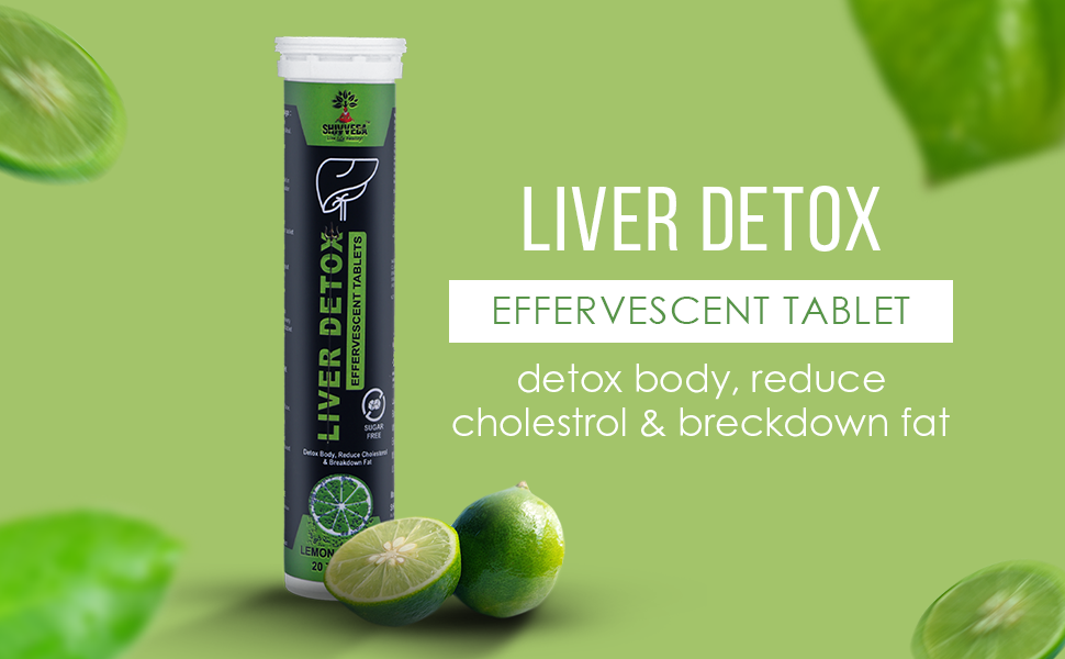 Shivveda Liver Detox Effervescent Tablets | Sugar-Free Herbal Supplement for Liver Support & Detox | Lemon Flavour, 20 Tablets