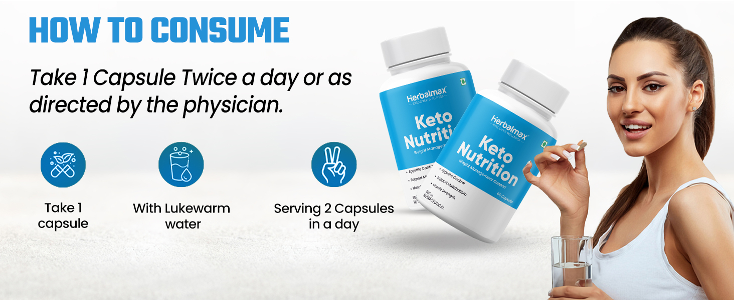 Herbal Max Keto Nutrition Weight Management | Supports Effective Weight Loss, Fat Burning, Belly Fat Reduction, Ketosis & Energy Boost – 60 Veg Capsules | For Men & Women
