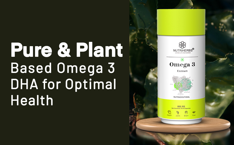 NUTRiHERBS Omega 3 800mg Capsules | Plant-Based DHA & EPA Supplement for Heart, Joint, Eye Health | Omega 3 Fatty Acids for Brain Support, Skin Wellness | for Men & Women (30 Capsules)