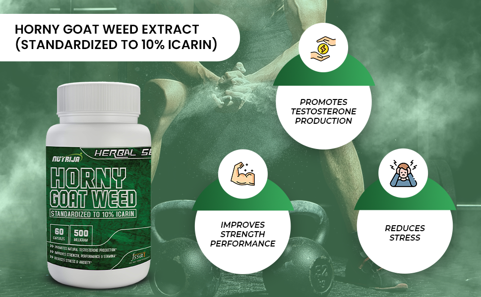 NutriJa Horny Goat Weed Extract 500mg - 60 Veg Capsules | Standardized to 10% Icariin | Supports Natural Vitality, Strength & Stamina | High Potency Herbal Supplement