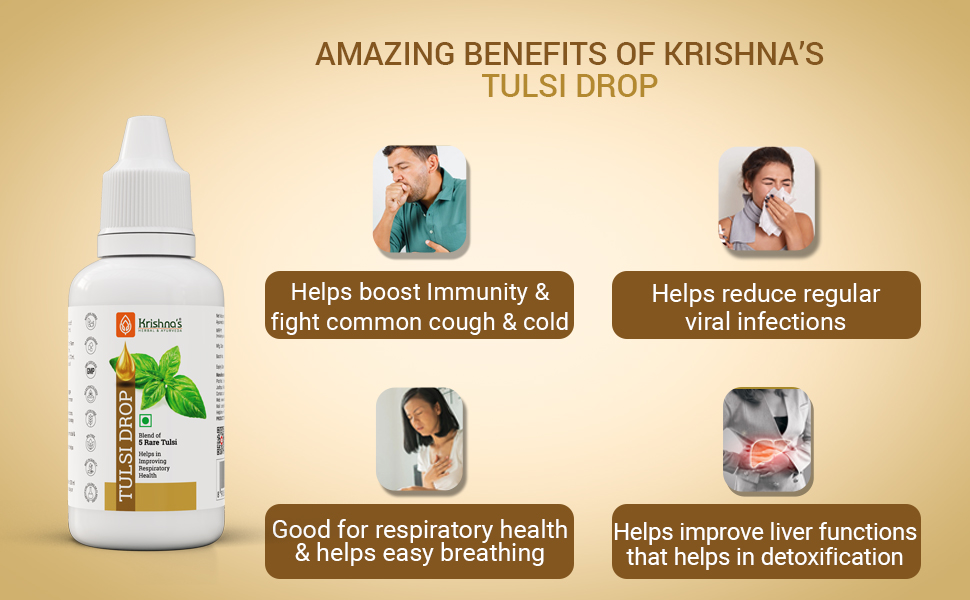 Krishna's Tulsi Drops- Concentrated Drops of 5 Rare Tulsi for Natural Immunity Boosting 10 ml |No Added Preservatives | Manufactured in Glass DistillationUnit