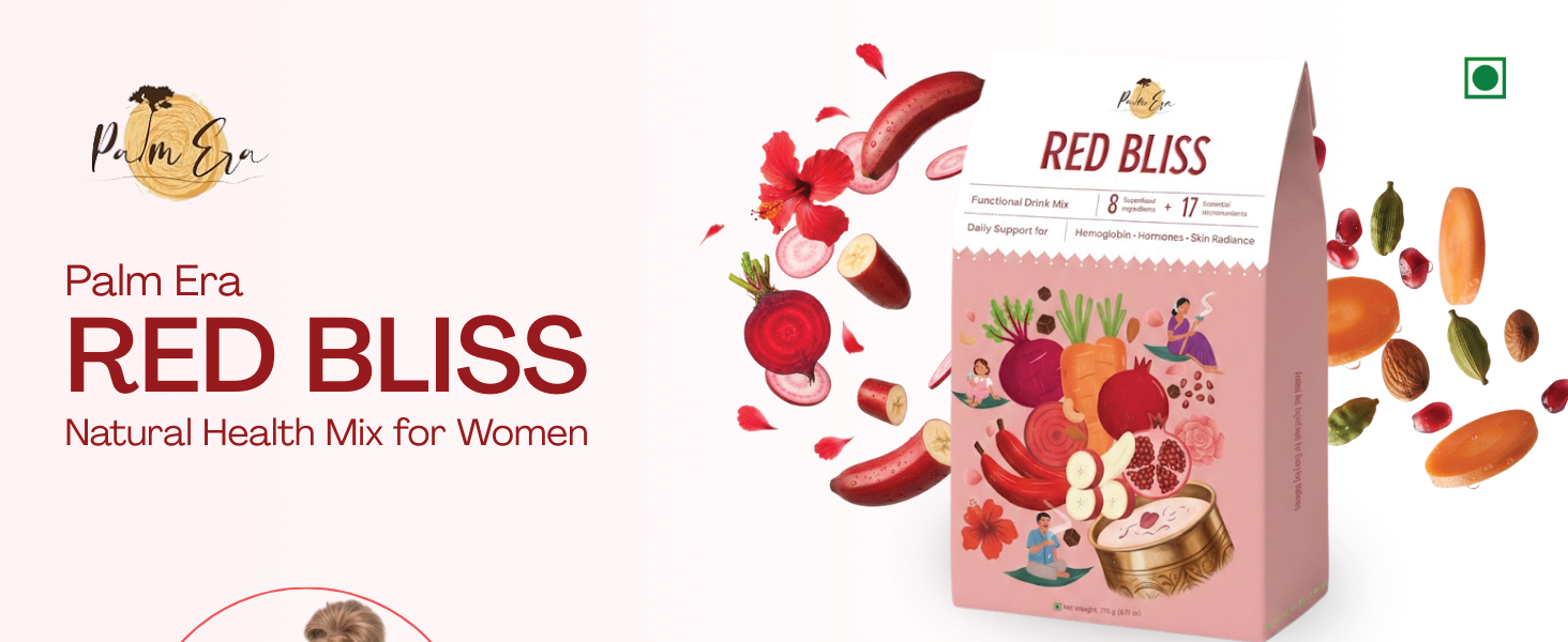 Palm Era Red Bliss Superfood Powder 450g | Red Banana, Beetroot, Pomegranate & Hibiscus Blend |With Almond & Dates added | Plant-Based Energy & Immunity Drink Mix