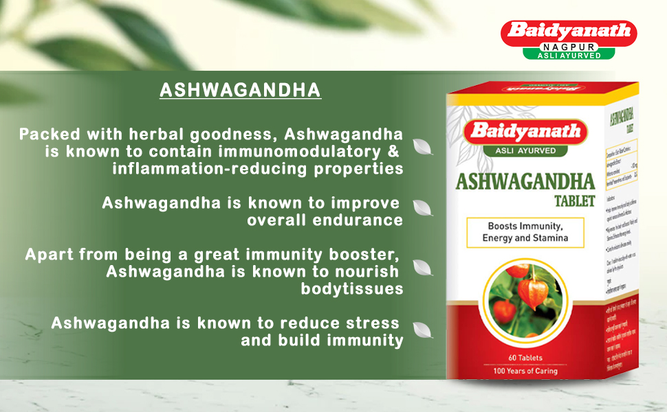 Baidyanath Asli Ayurved Ashwagandha 60 Tablets (Pack Of 2)| Rejuvenates Mind & Body | Improves Strength & Energy | Immunity Booster | Rich in Antioxidants