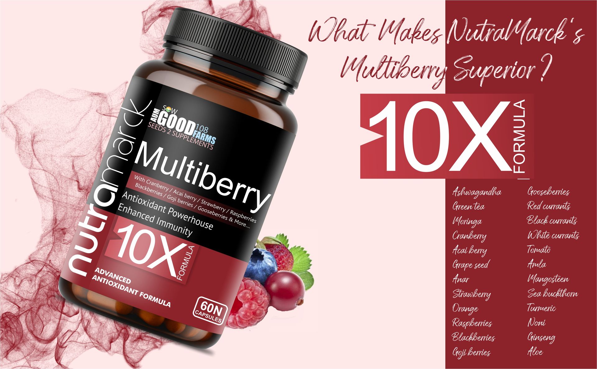 Multiberry 10X Capsules | Potent Blend of 24 Berries & Herbs for Overall Wellness | Super Antioxidant | Immunity Booster | (60 Count (Pack of 1))
