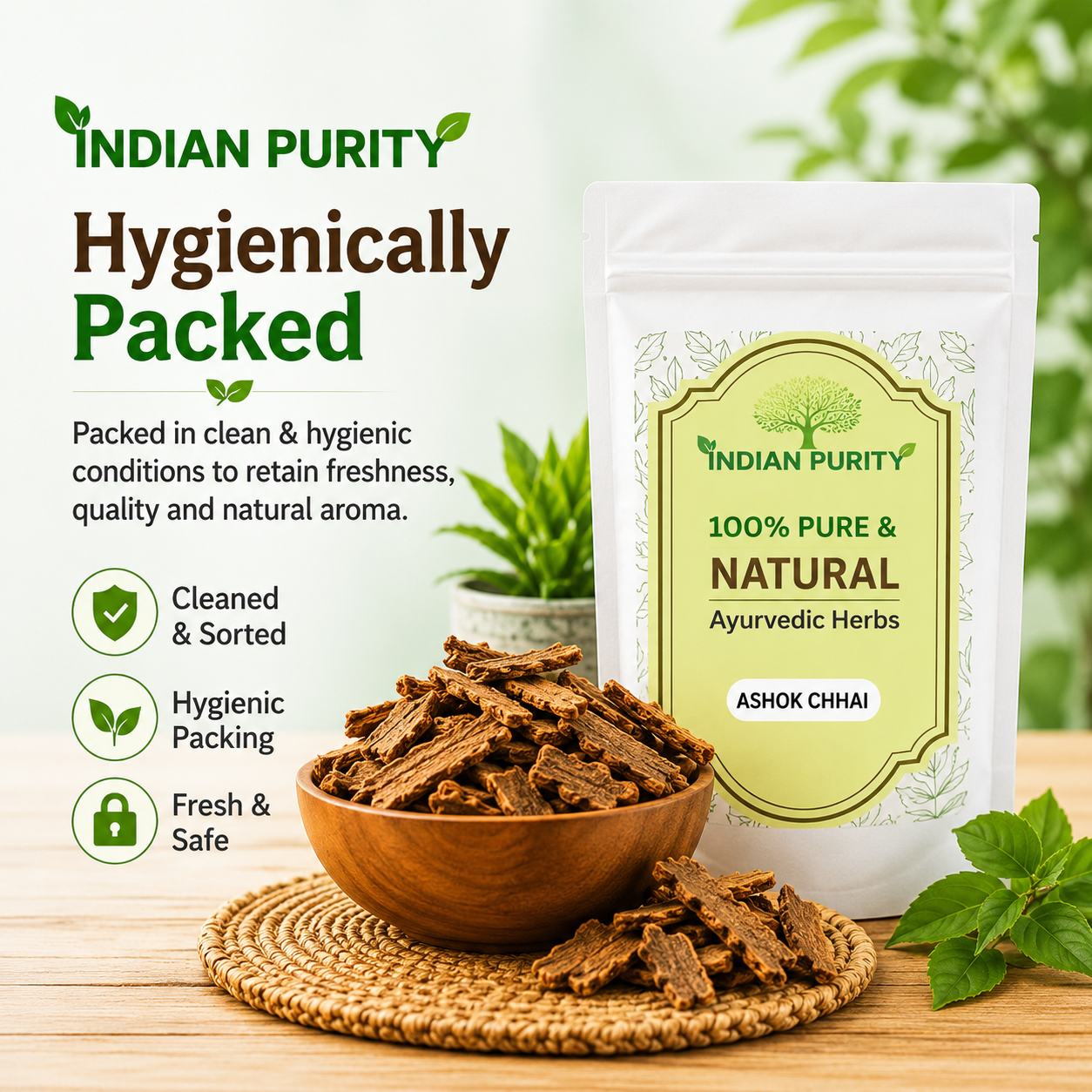 IndianPurity Ashoka Chaal (100g) | Raw & Dried Saraca Asoca Bark | Pure Ashoka ki Chhaal for Women's Wellness & Hormonal Balance | 100% Natural & Authentic Ayurvedic Herb