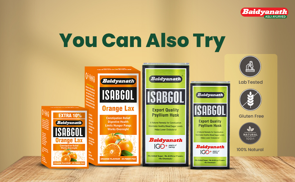 Baidyanath Isabgol Psyllium Husk Orange Lax Powder| Tasty Natural Fibre Laxative for Constipation Relief & Digestion | Effervescent, Gluten - 250g