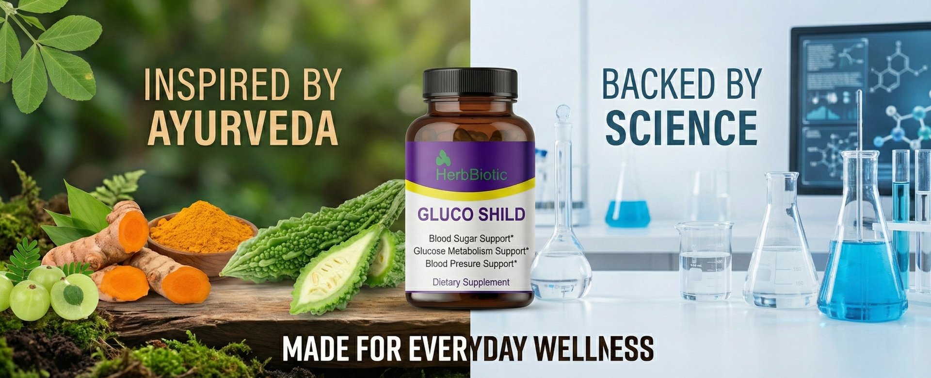 Blood Sugar Support Supplement – Herbal Glucose Metabolism & Heart Health Formula with Gudmar, Haridra, Karela, Amla, Neem – 60 Capsules – Non-GMO, Vegan (1) | gluco shield herb biotic