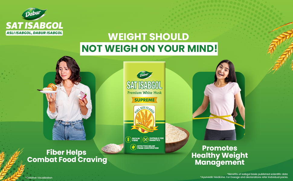 Dabur Sat Isabgol (Psyllium Husk) - 180g | Rich in Fiber | Provides Effective Relief from Constipation & Bloating | Promotes Bowel Health | Non-Habit Forming | 100% Ayurvedic