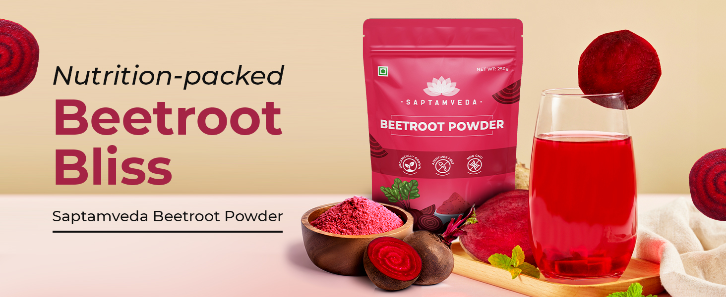 Saptamveda Beetroot Powder 250g | For Drinking & Face Pack | Supports Heart & Brain Health | 100% Pure & Preservative-Free | Men & Women