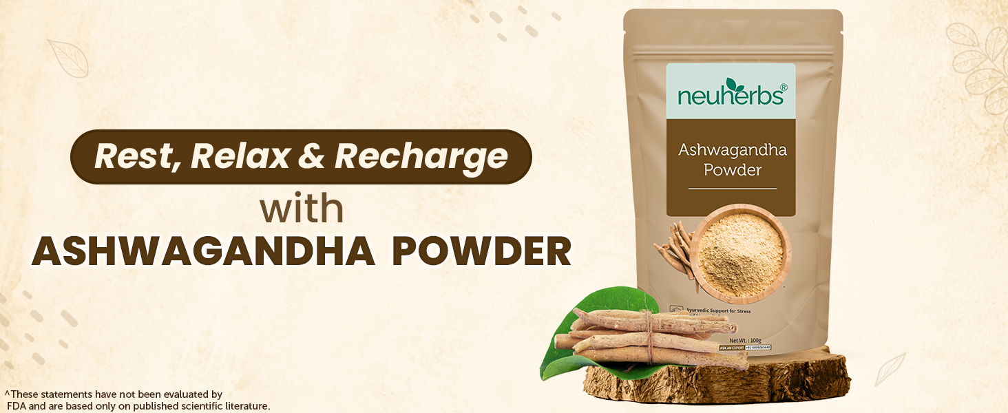 Neuherbs Ashwagandha Powder - 100 Gm | Ayurvedic Support for Stress Relief, Mental Calmness & Anxiety Issues | Support Strength & Energy | Certified