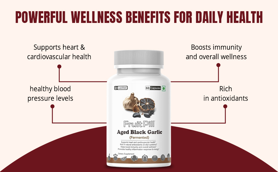 (LeeWell) Fermented Aged Black Garlic Supplement | S-Allylcysteine (SAC) Supplements, Antioxidant-Rich , Supports blood flow, Heart, Cholesterol Balance, Recovery, Cardiovascular Health - 60 Capsules