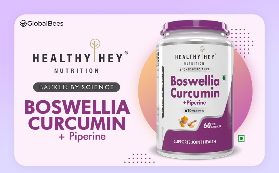 HealthyHey Nutrition Boswellia Serrata & Curcumin with Bioperine - 60 Vegetable Capsules