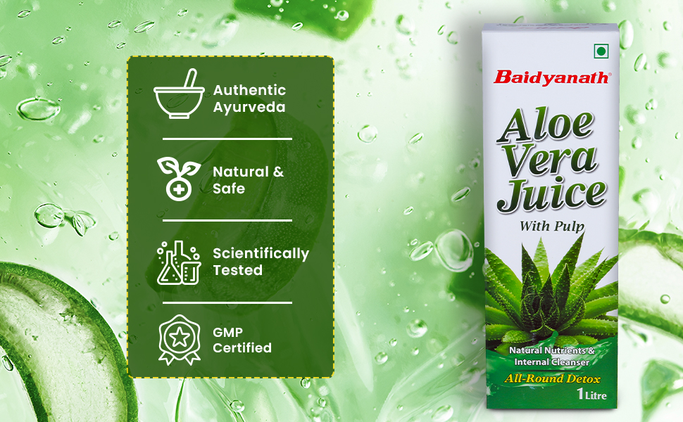 Baidyanath Pure Aloe Vera (with Pulp) (2L, 1L X 2) | No Added Sugar or Flavor | Source of Natural Nutrients, Boosts Immunity and Digestion