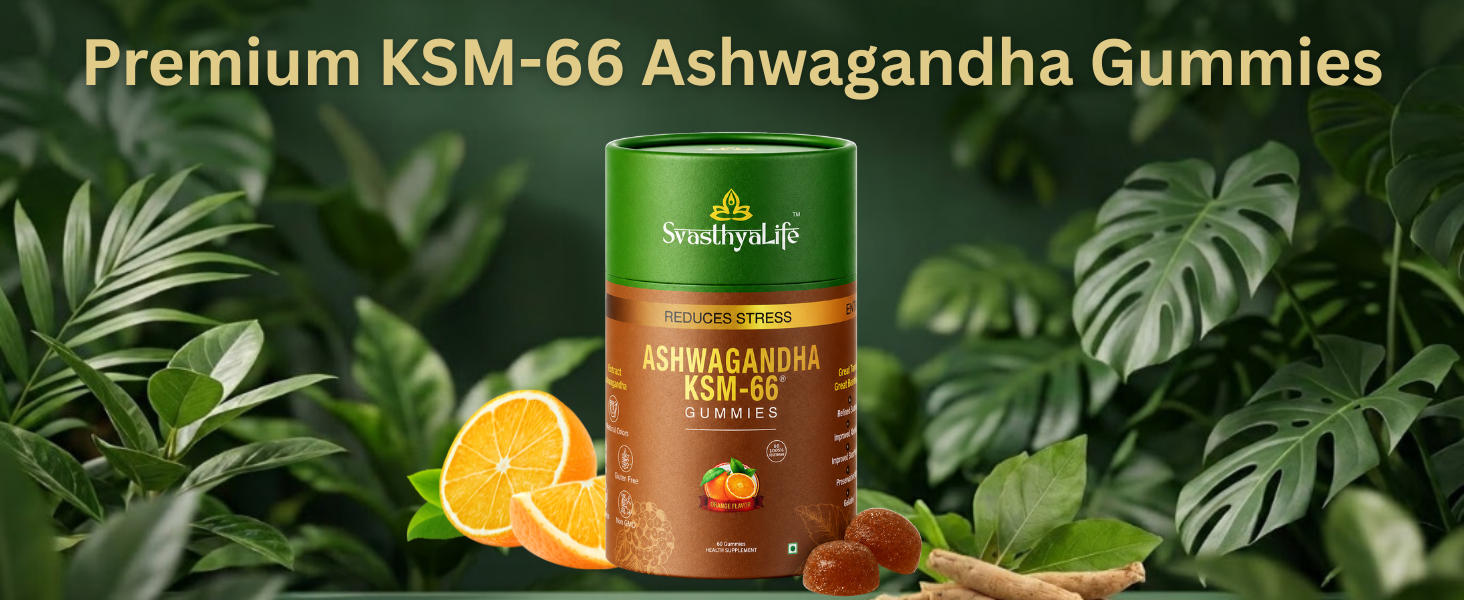 Ashwagandha KSM-66 Gummies | Stress & Anxiety Relief | Heart Health | Better Memory | Orange Flavor, No added sugar | 60 Gummies