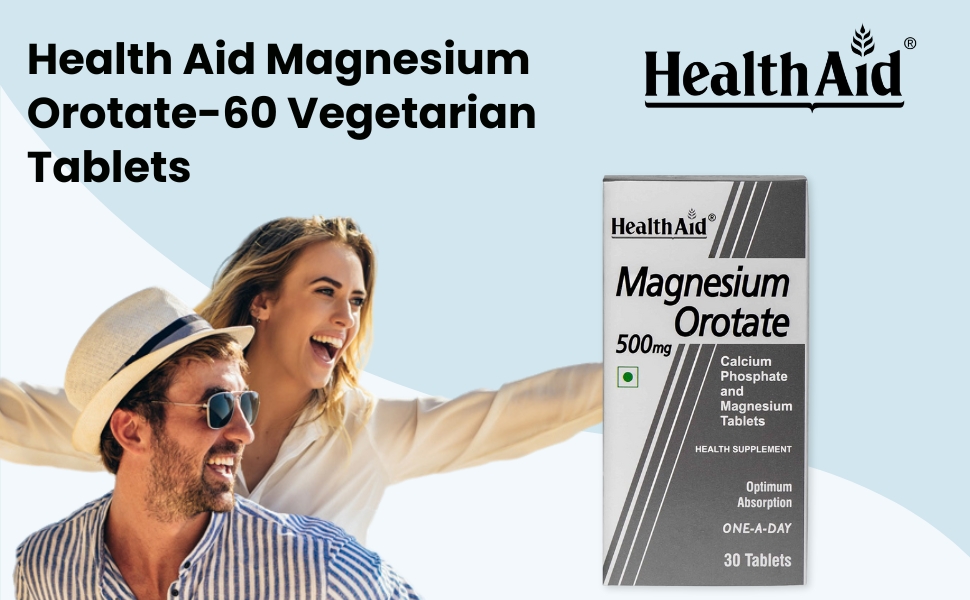 Health Aid Healthaid Magnesium Orotate - 30 Vegetarian Tablets|Superior Absorption Formula|Magnesium Supplement For Healthy Bones, Teeth, Nerve System |Yeast&Gluten Free