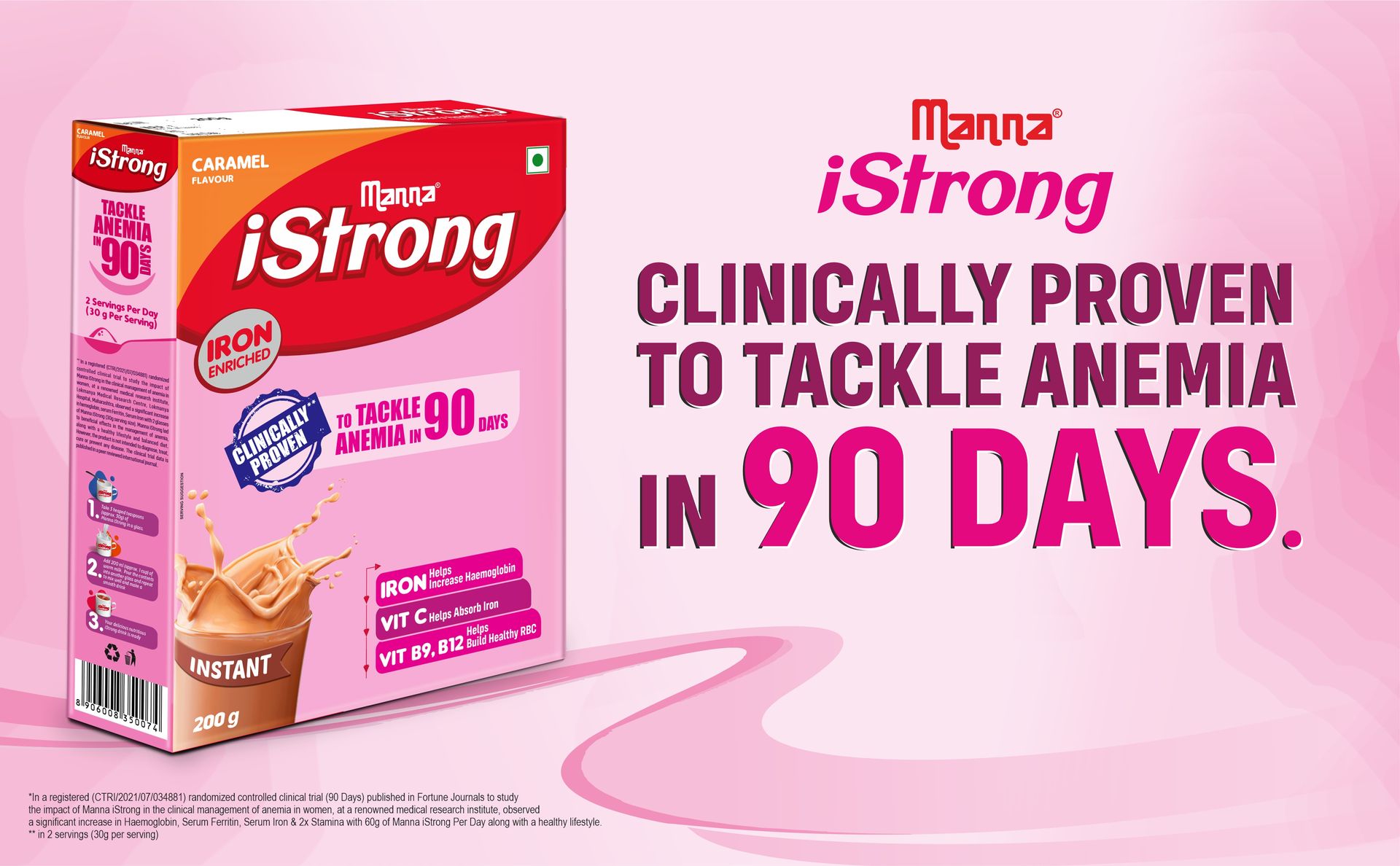 Manna iStrong Nutrition Drink Iron Supplement for Women, Clinically Proven to fight Anemia in 90 Days. Caramel 200g