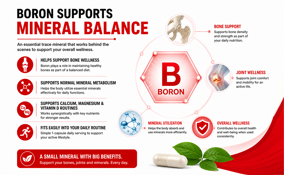 NutriJa Boron 6mg Capsules | Boron Citrate, Aspartate & Glycine Complex | Trace Mineral Supplement for Bone, Joint & Mineral Support | 60 Vegetarian Capsules