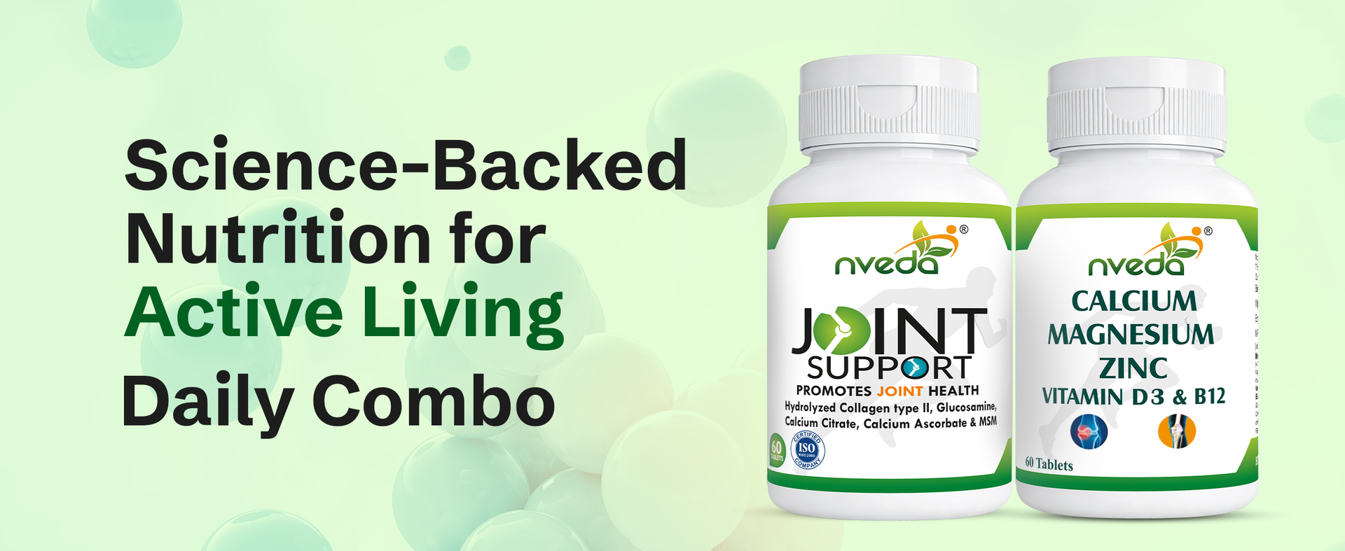 Nveda Joint Support & Calcium Tablets Combo Pack | Glucosamine, Collagen Type 2, Calcium, Magnesium, Zinc, Vitamin D3 & B12 | Joint Pain Relief, Bone Strength & Arthritis Support Supplement for Men & Women | 60 Tablets Each