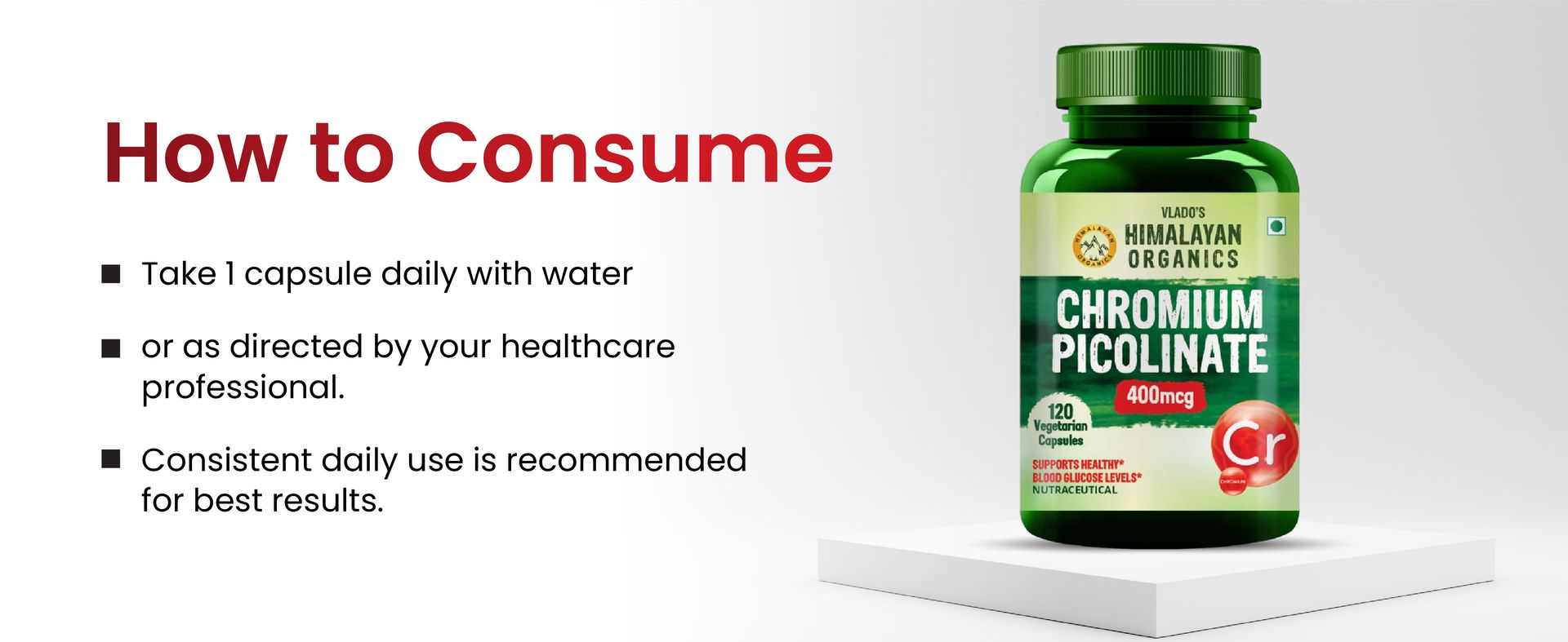 Vlado’s Himalayan Organics Chromium Picolinate 400mcg Supplement | Supports Healthy Blood Sugar Level | Healthy Heart | Essential Weight Management For Men and Women - 120 Veg Capsule