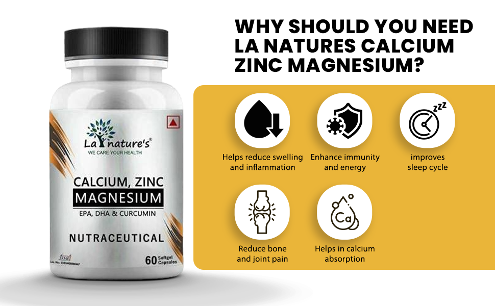 La Nature's Calcium Magnesium Zinc With Biotin & Vitamin D3 - Calcium Citrate 500 Mg And Vitamin D3 400 Iu - Adults - 60 Softgels