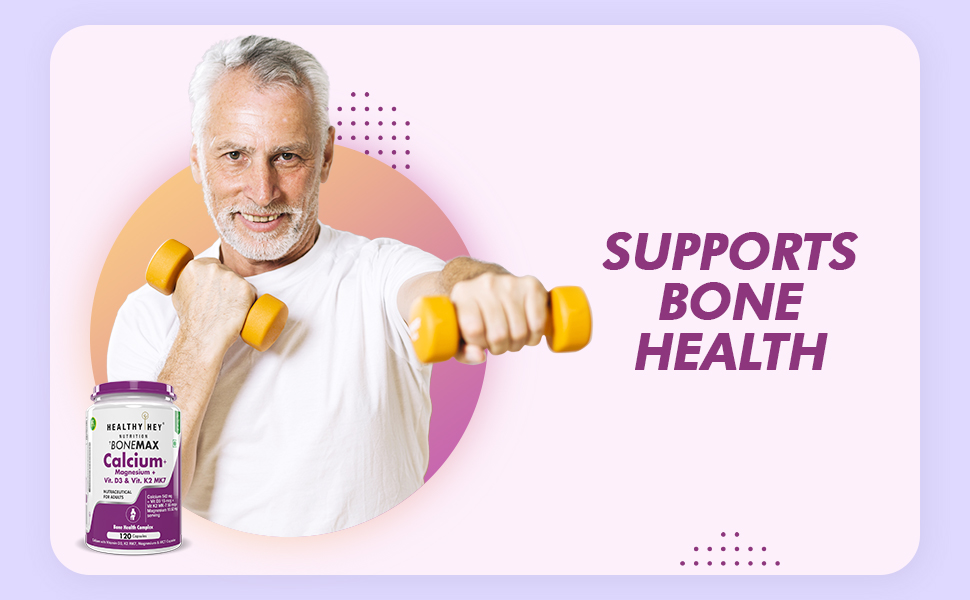 HealthyHey Nutrition BoneMax Calcium, D3, K2 & Mg | 100% Vegetarian | Calcium, Vitamin D3 & K2-MK7 and Magnesium - Benefits Bone Health & Joint Support (120 Capsules)