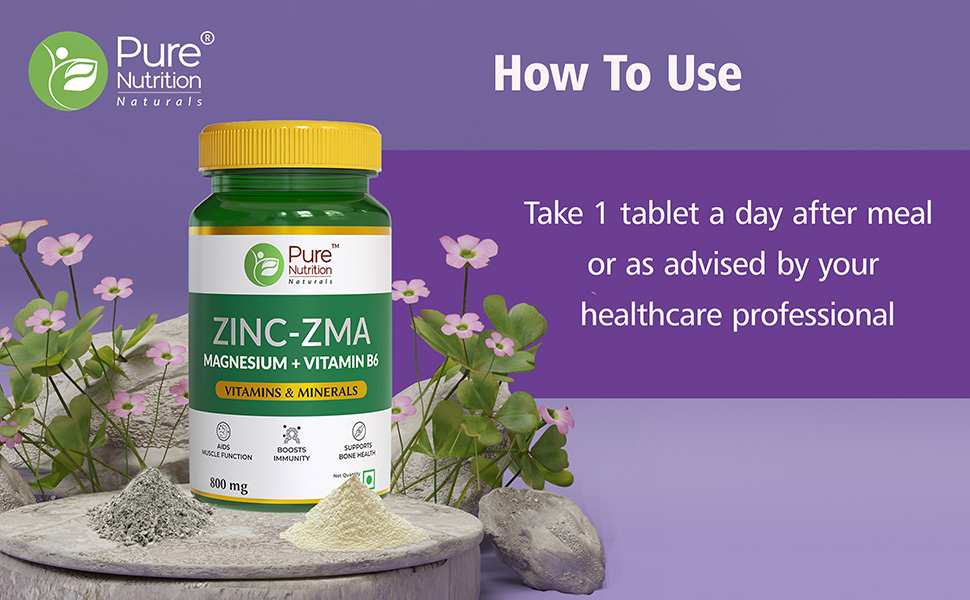 Pure Nutrition Zinc ZMA – 60 Veg Tablets | 800mg Zinc, Magnesium Aspartate & Vitamin B6 | Supports Muscle Recovery, Bone Strength & Deep Sleep | Boosts Energy, Testosterone & Immunity | Ideal for Athletes & Active Lifestyles