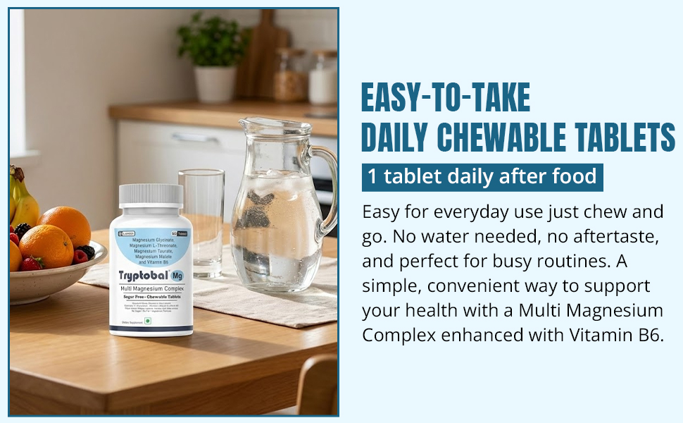Mg ( LeeWell ) Chewable Multi Magnesium Complex Supplement | Magnesium L threonate, Magnesium Glycinate, Magnesium Taurate, Magnesium Malate, Vitamin B6 | Sleep, Stress Relief, Brain Focus, Heart & Muscle Support - 60 Sugar free Tablets