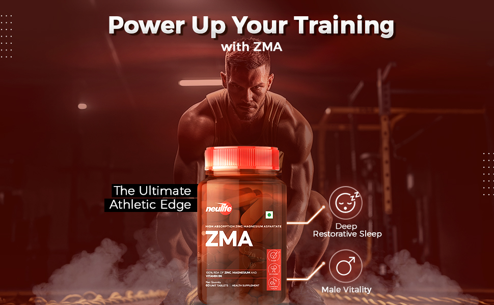 Neulife ZMA-Zinc + Magnesium + B6 for Recovery & all-round Health boost Tablets- (60Tabs)