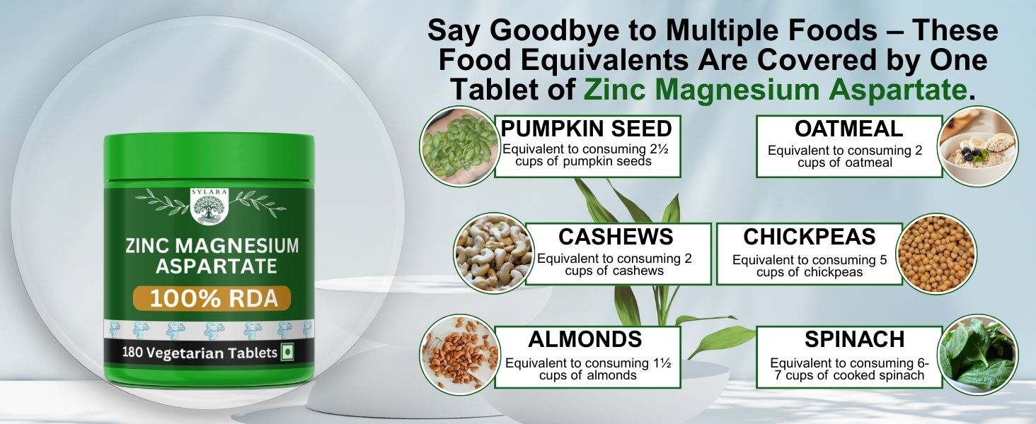Sylara Zinc Magnesium Aspartate -180 Tablets Capsules - ZMA with Vitamin B6 Supplement