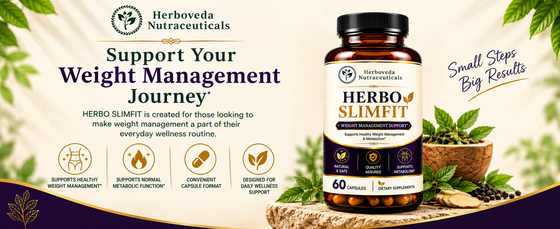Herbo Slimfit 60 Capsules | Weight Loss Supplement for Women & Men With Green Tea , Black Pepper , Vrikshamla , Guggulu , Haritaki , Ginger , Fenugreek | Metabolism Booster, Fat Burner Weight Loss Supplement for Fat Burn