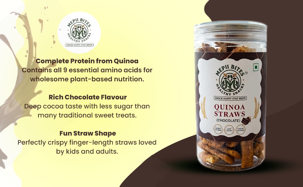 Mepii Bites Quinoa Straws Chocolate | Sweet Crunch Snack | 100g