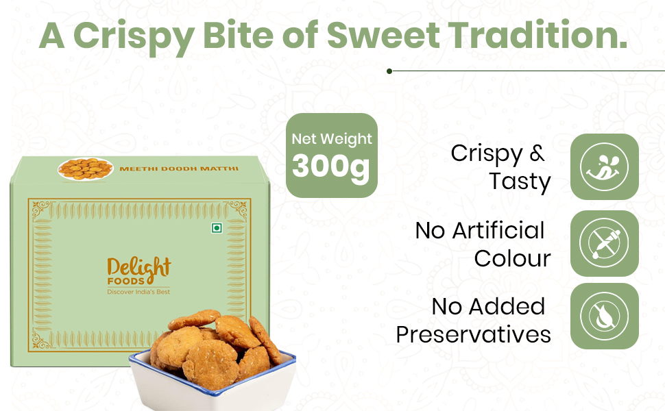 Delight Foods Doodh Milk Maththi 300g – Premium Milk Mathri Snacks | Crispy Ready-to-Eat Evening Tea Time Snack | Traditional Indian Sweet Mathi | Wholesome, Crisp & Hygienically Packed