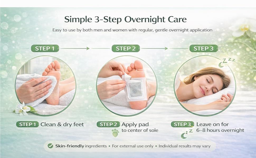Jitgol Herbal Foot Detox Pads for Toxin Removal | Pain Relief Foot Patches for Feet Cleansing | Natural Ingredients for Sleep Aid | Overnight Use | Toxin Removal with Bamboo Vinegar and Acupoint Micro-Massage Technology | Pack Of Pads (50)