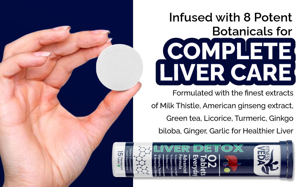 Fitness Veda Liver Detox Effervescent-Pack of 2 | Fatty Liver Health Supplement | Milk Thistle With American Ginseng | Drop, Dissolve, Fizz & Drink | Advanced Ayurvedic Formula for Liver Health – 15 Tablets Each