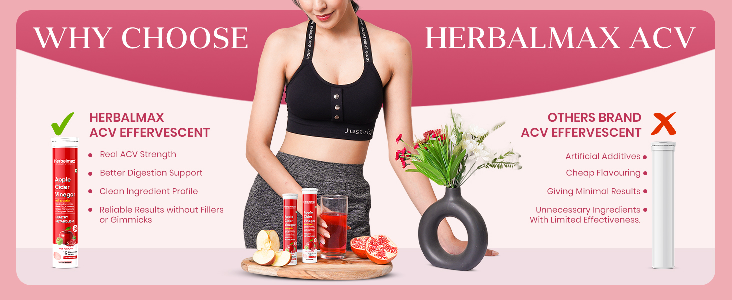 Herbalmax Apple Cider Vinegar With The Mother Effervescent Tablets, Vitamin B6 & B12 | Sugar-Free & Gluten-Free ACV Tablets For Weight Loss | Supports Digestion, Metabolism & Weight Balance | 15 Tablets