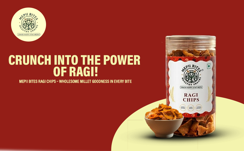 Mepii Bites Ragi Chips | Crunchy Millet Snack High Fibre | 150g