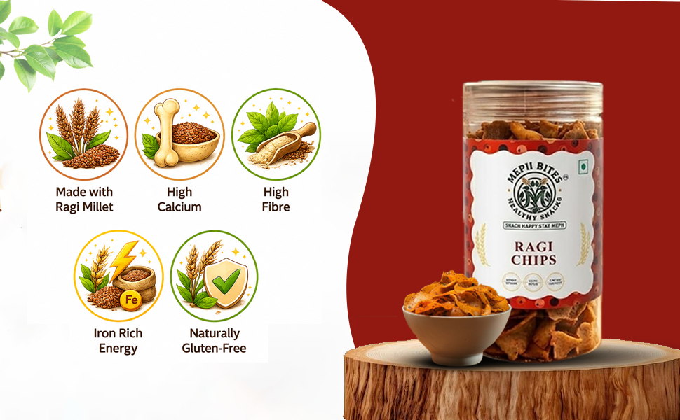 Mepii Bites Ragi Chips | Crunchy Millet Snack High Fibre | 150g
