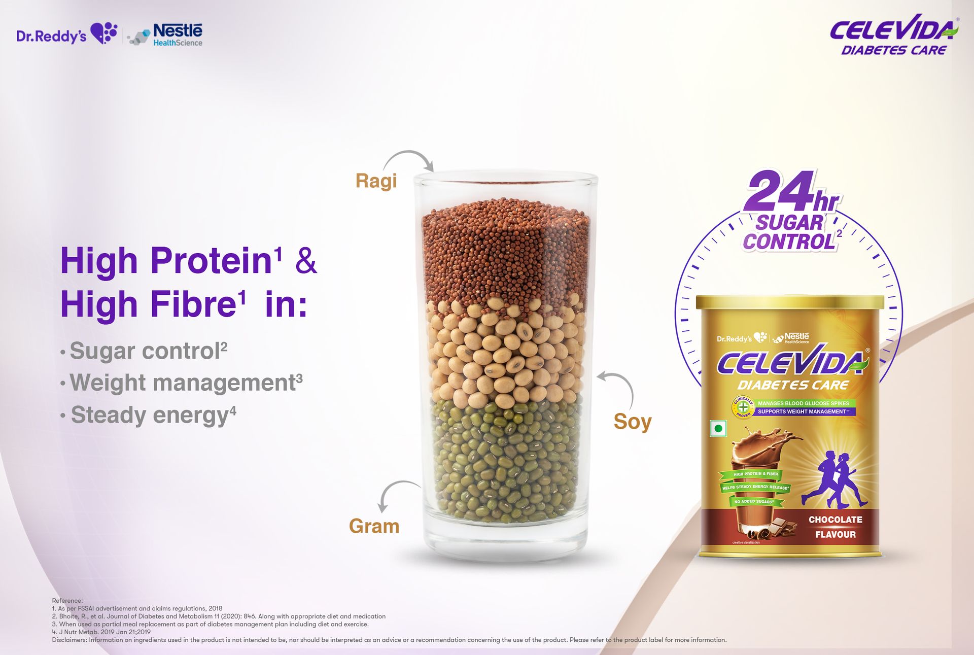 Celevida Diabetes Nutrition I Clinically proven I Helps in 24-Hr Sugar Control I Chocolate Flavor 400g Powder I Plant based protein & Dual blend high fiber I No Added sugar I By Dr. Reddy’s Nestle Health Science I Tin pack