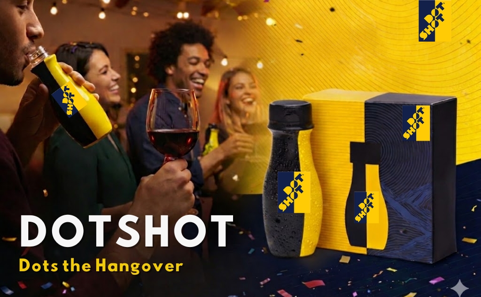 DOT SHOT Anti Hangover Shot for After Party Recovery | 100% Vegan Liver Detox Drink | Clinically Proven Shots with Turmeric, Vitamins & Electrolyte | No Side Effects | Pack of 4