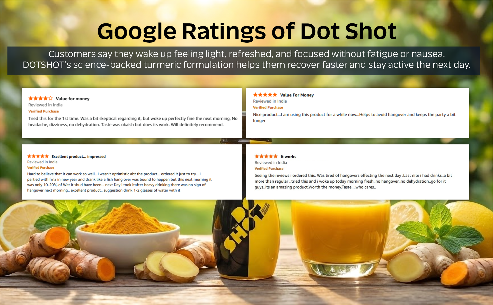 DOT SHOT Anti Hangover Shot for After Party Recovery | 100% Vegan Liver Detox Drink | Clinically Proven Shots with Turmeric, Vitamins & Electrolyte | No Side Effects | Pack of 4