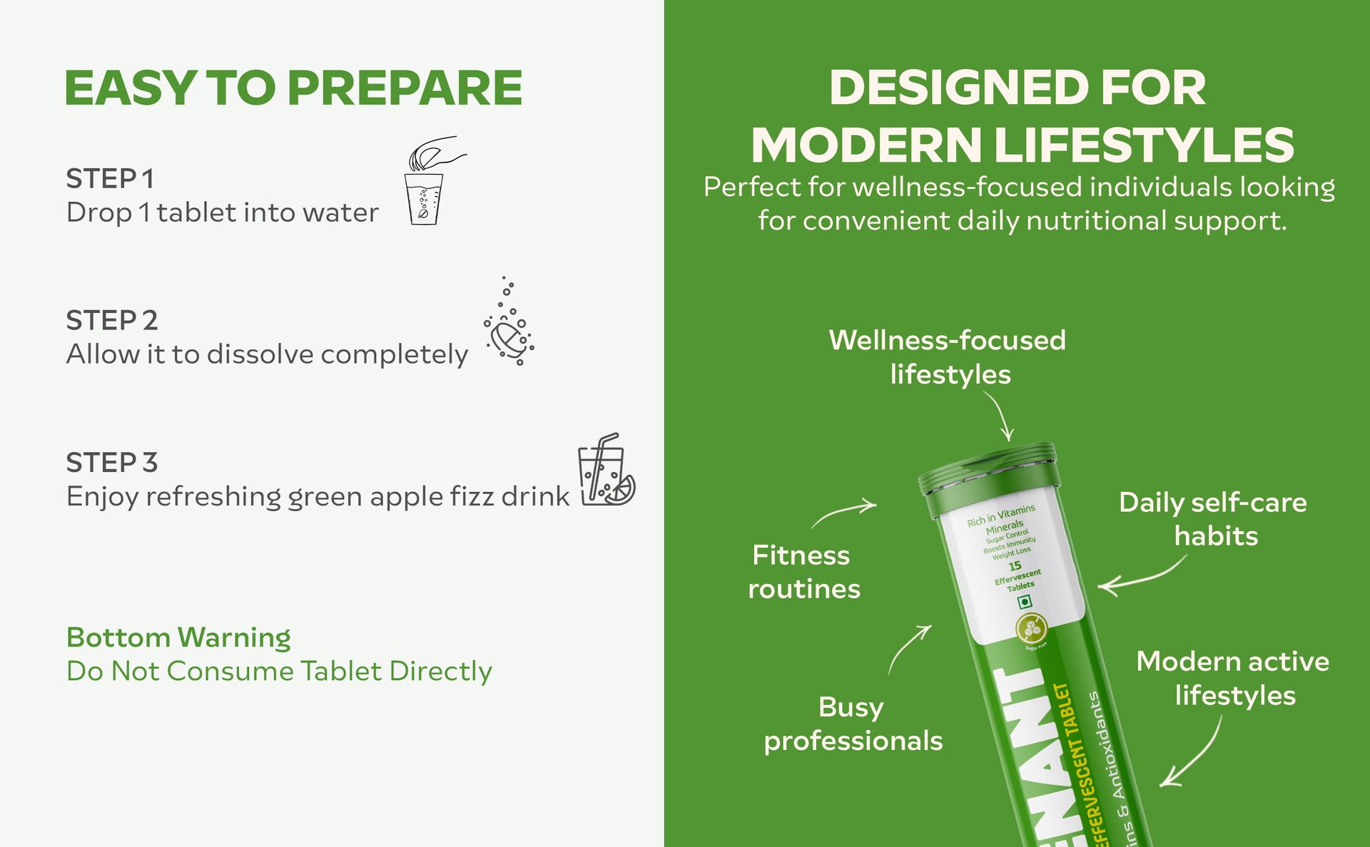 REMENANT ACV Moringa Effervescent Tablets Green Apple Flavour | Apple Cider Vinegar, Moringa, Cinnamon Bark, L-Carnitine & Vitamins | Sugar Free Fizzy Drink Tablets | 15 Effervescent Tablets