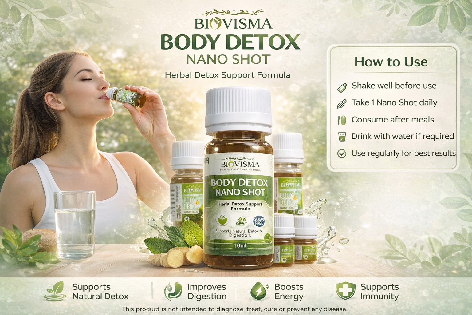 Body Detox Nano Shot | Ayurvedic Daily Cleanse Drink | Natural Body Detox, Digestion Support, Clear Skin & Immunity | 7×10ml Herbal Nano Shots | For Men & Women