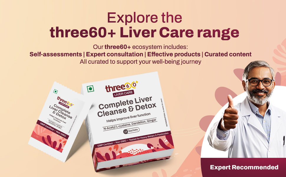 Three60+ Complete Liver Cleanse & Detox Supplement with NAC, Alpha Lipoic Acid, Dandelion & Ginger Extract | Liver Health, Detoxification & Digestive Support | Pack of 1
