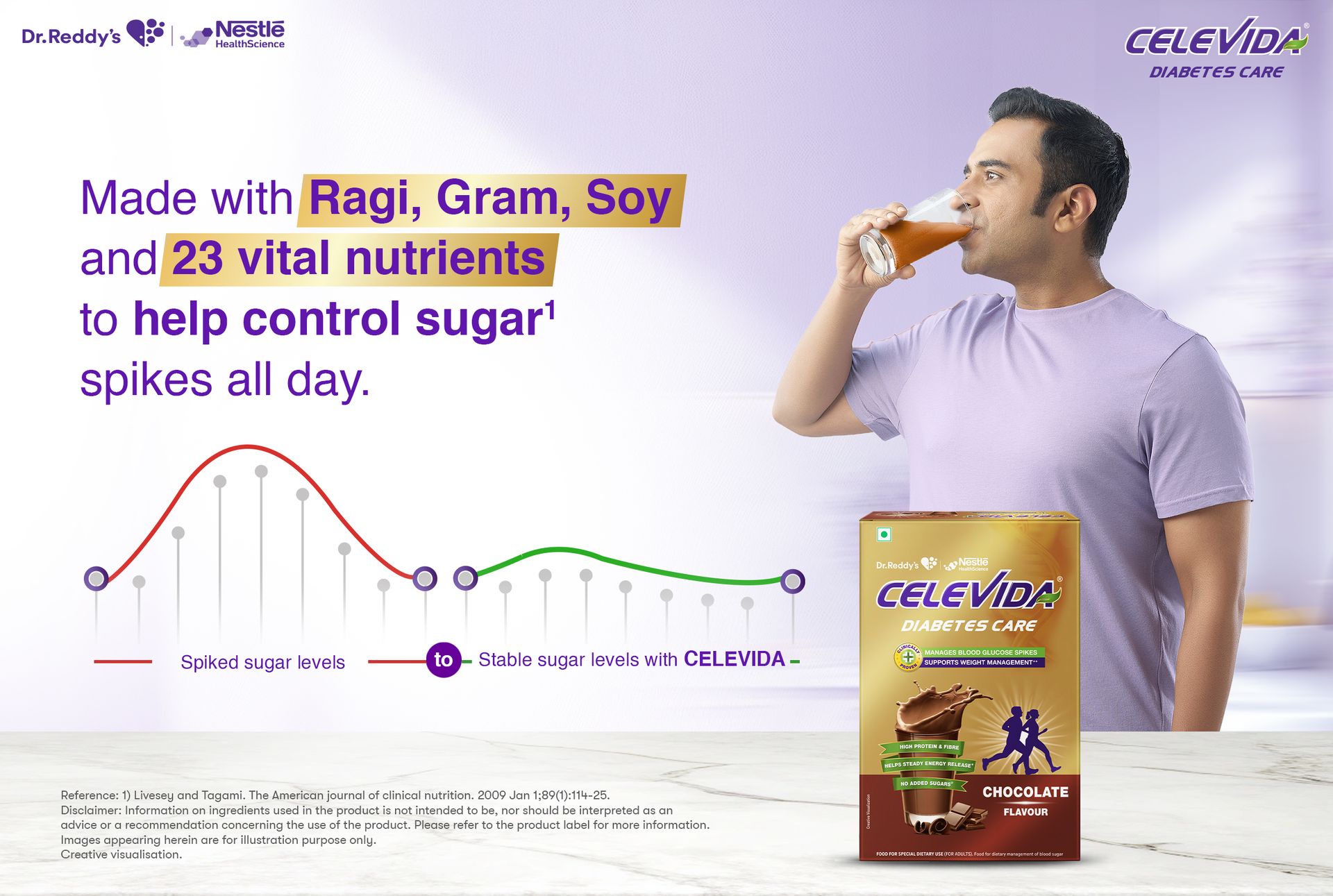 Celevida Protein Powder Drink for Diabetes Management by Dr. Reddy’s | Chocolate Flavour | No Added sugar | Plant based | For Sugar control, Weight Management & Immunity Support | 400gm BIB