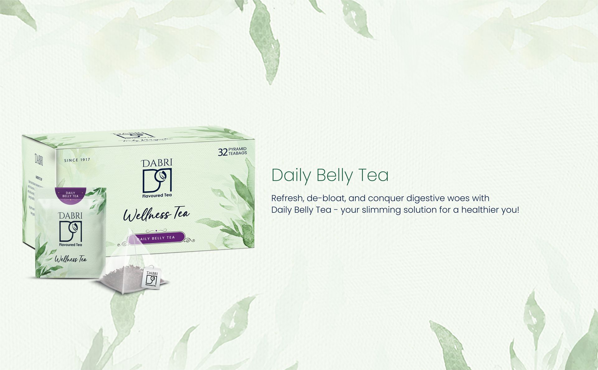 Dabri Daily Belly Wellness Tea 32 Pyramid Dip Tea Bags |Herbal Blend for Digestion |Pure Natural Taste |Detox Tea for Bloating, Constipation, Acidity & Gas Relief |Supports Gut Health & Comfort Daily