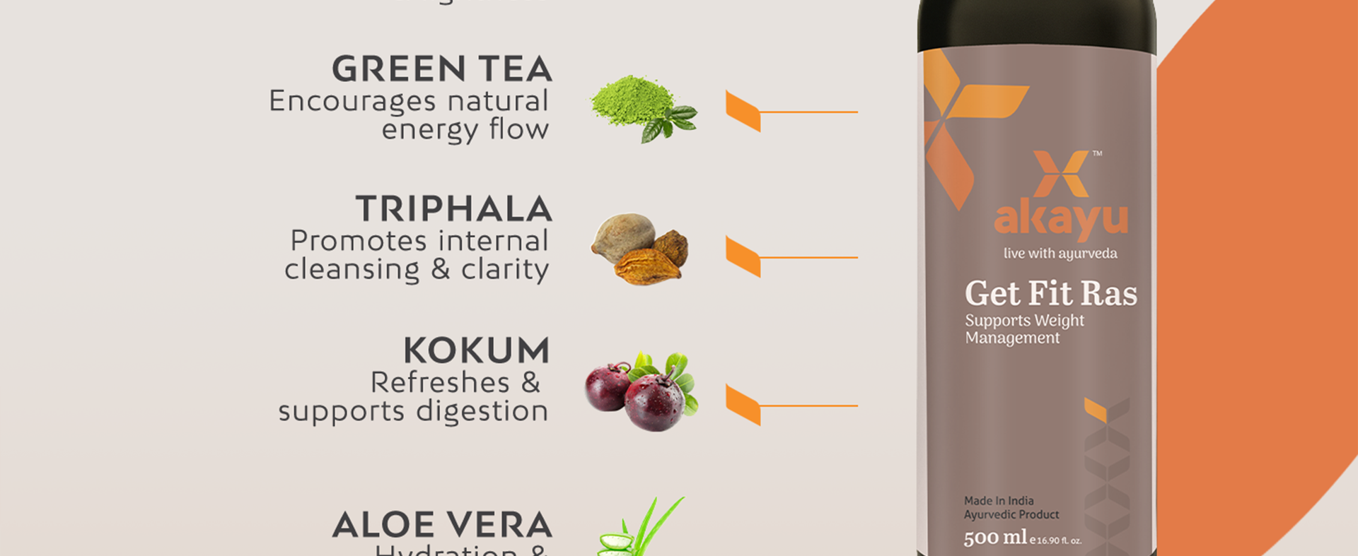 Akayu Get Fit Ras | Ayurvedic Multi- Herbs Metabolism Support Juice 500ml