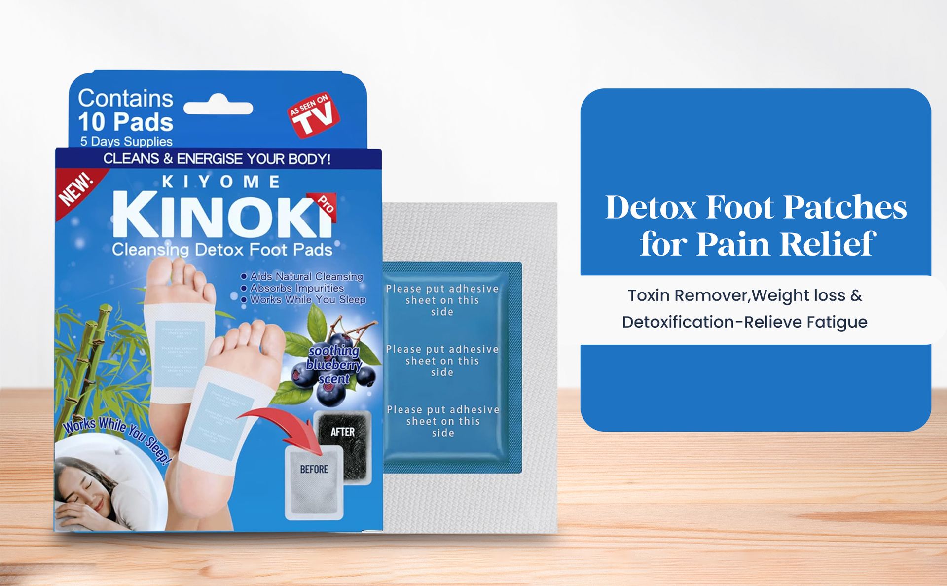 Kliffoo Detox Foot Patches for Remove Toxins,10 Pads Blueberry Deep Cleansing Foot Pad for Weight loss & Detoxification, Relieve Fatigue, Pain & Stress Relief Sleep feet Patch for Men & Women (Blueberry10 Pads)