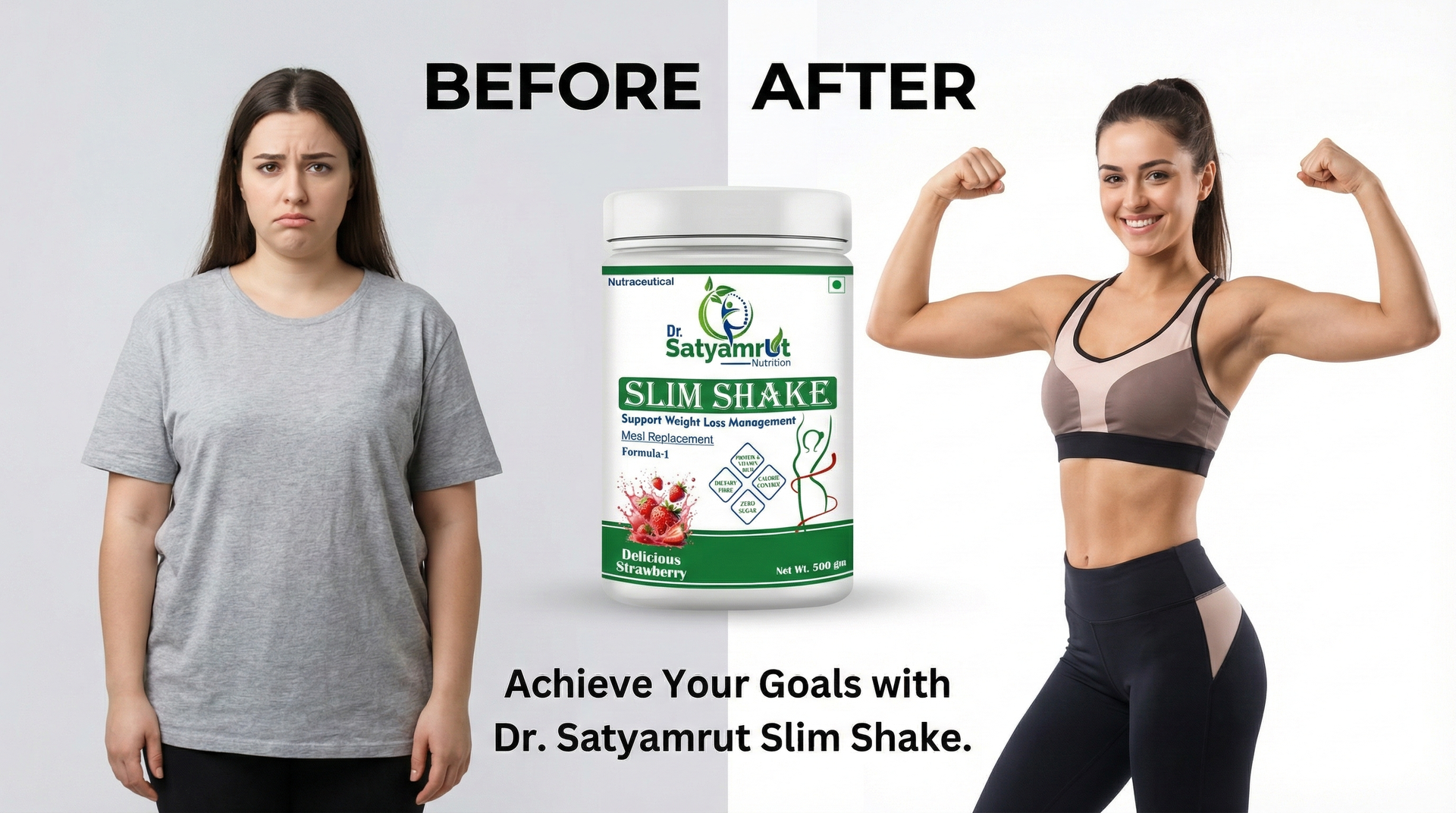 DR SATYAMRUT NUTRITION Slim Shake Formula-1 With Weight Loss & Fitness Support For Meal Replacement | Low Calorie | | No Added Sugar | High Protein | Body Detoxify - Delicious – (500gm) (STAWBERRY)