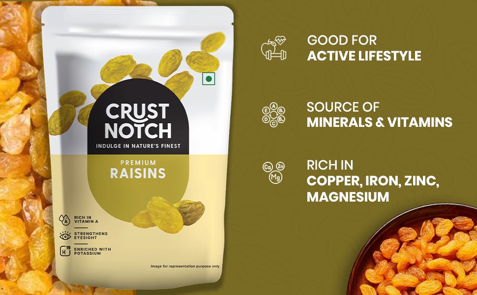 CrustNotch Raisins | Rich in Iron & Vitamin B Fibre & Potassium | Golden Kishmish | Dry Fruits | Healthy and Tasty Snacks | Dried Grapes | (450 gm)