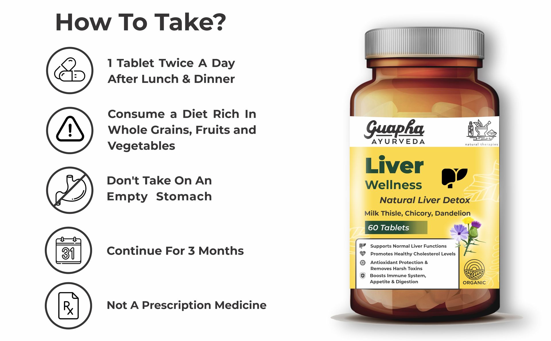 Liver Wellness | Natural Liver Detox | Supports Gallbladder Health | With Herbal Extracts Of Milk Thistle, Chicory, Dandelion, Punarnava, Bhui Amla, Kasni | 60 Tablets